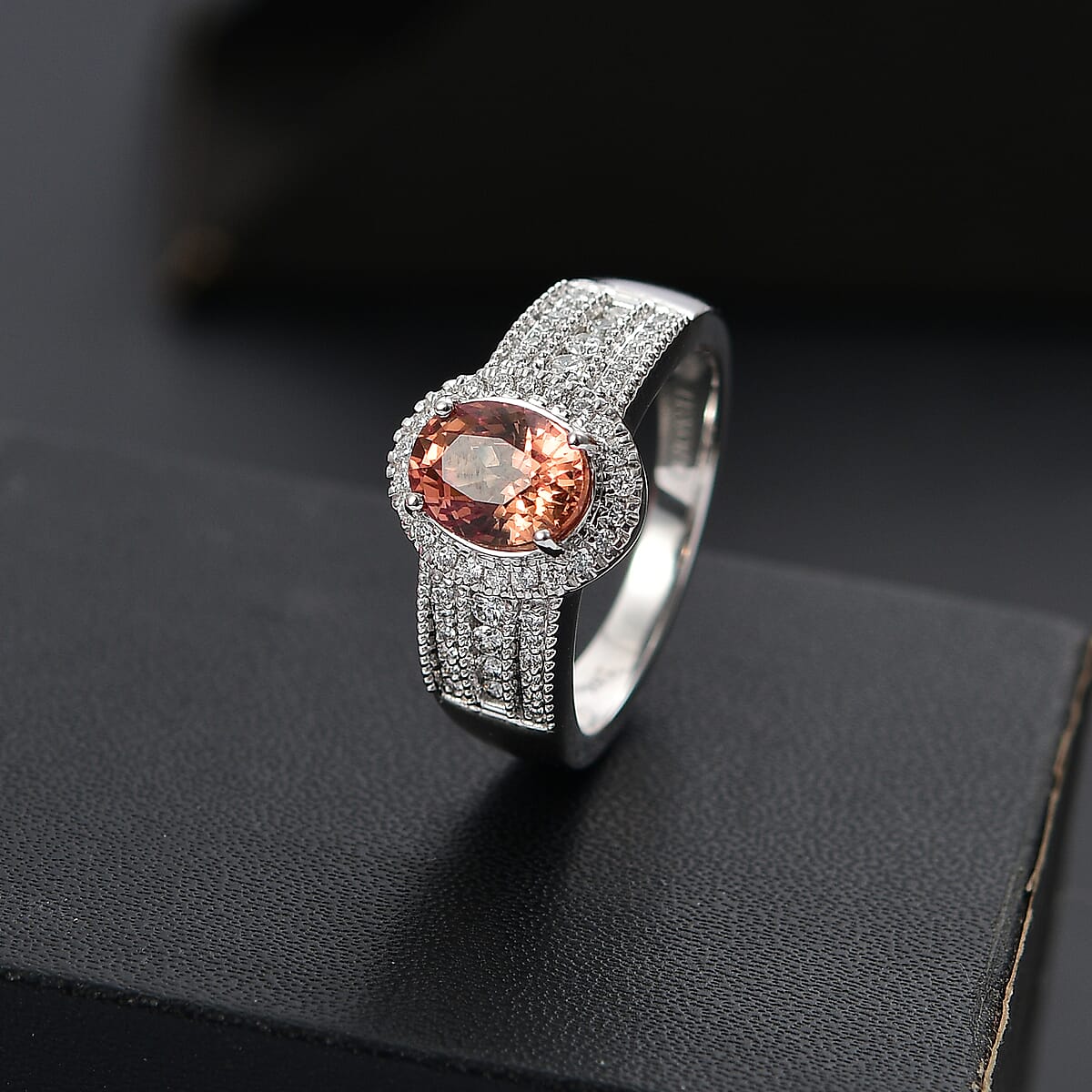 Luxoro AAA Padparadscha Sapphire (BT) and VS2 Diamond 1.80 ctw Ring in 14K White Gold (Size 8.0) 5.25 Grams image number 1