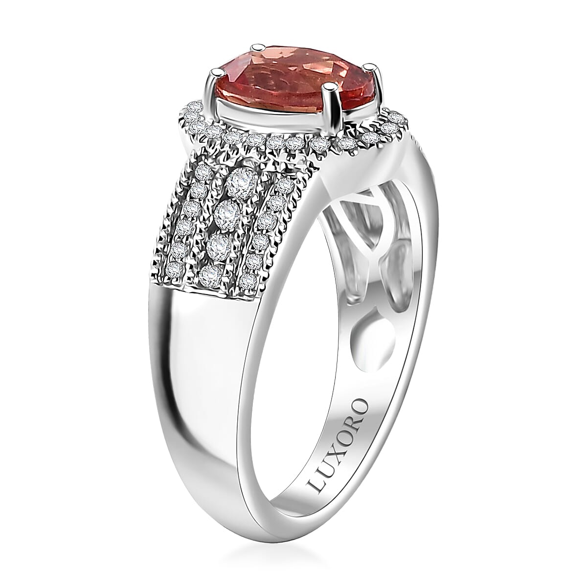 Luxoro AAA Padparadscha Sapphire (BT) and VS2 Diamond 1.80 ctw Ring in 14K White Gold (Size 8.0) 5.25 Grams image number 3
