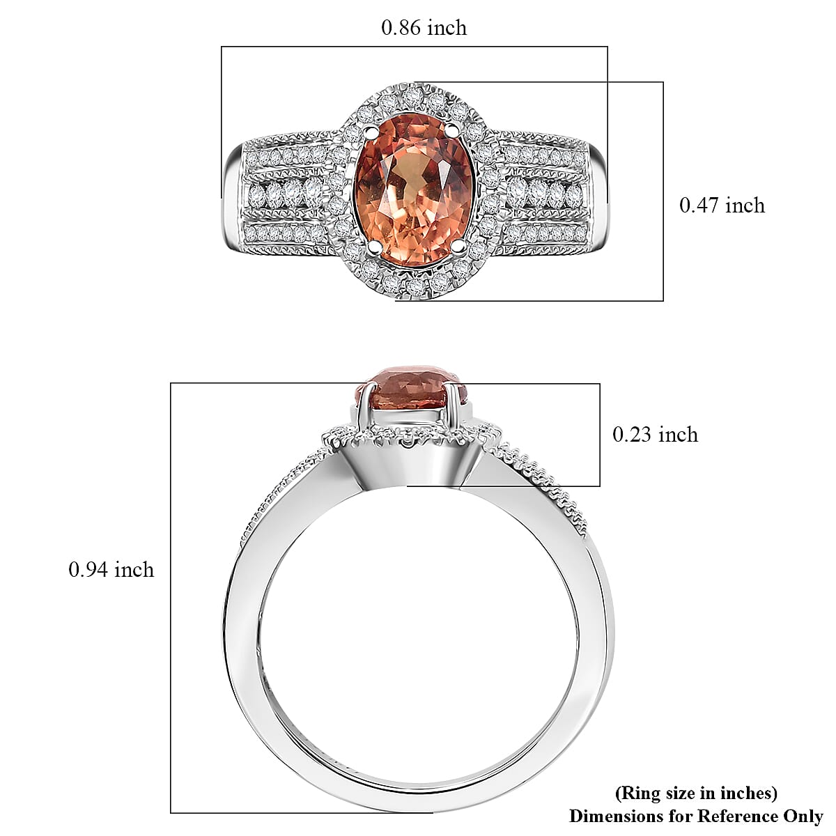 Luxoro AAA Padparadscha Sapphire (BT) and VS2 Diamond 1.80 ctw Ring in 14K White Gold (Size 8.0) 5.25 Grams image number 5