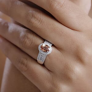 Luxoro 14K White Gold AAA Padparadscha Sapphire (BT), Diamond (E-F, VS2) (0.40 cts) Ring (Size 9.0) (5.25 g) 1.80 ctw