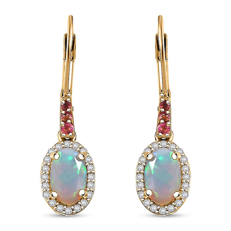 Premium Ethiopian Welo Opal and Multi Gemstone 1.90 ctw Ethereal Radiance Earrings in 18K Vermeil Yellow Gold Over Sterling Silver