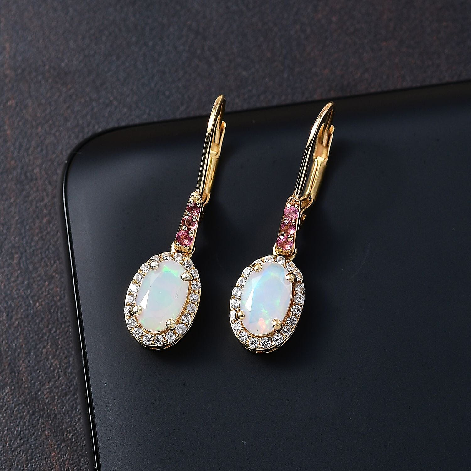 Premium Ethiopian Welo Opal and Multi Gemstone 1.90 ctw Ethereal Radiance Earrings in 18K Vermeil Yellow Gold Over Sterling Silver