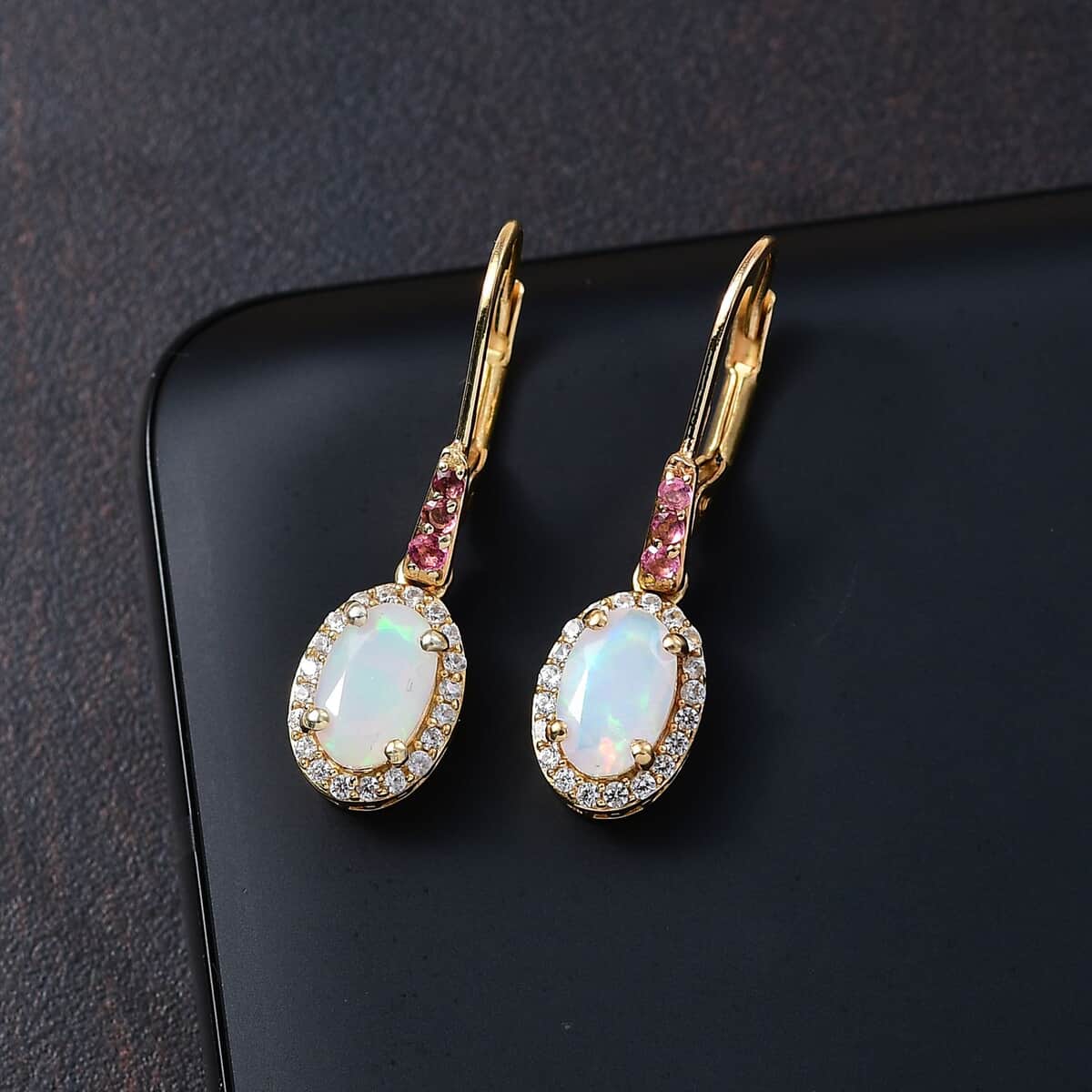 Premium Ethiopian Welo Opal and Multi Gemstone 1.90 ctw Ethereal Radiance Earrings in 18K Vermeil Yellow Gold Over Sterling Silver image number 1