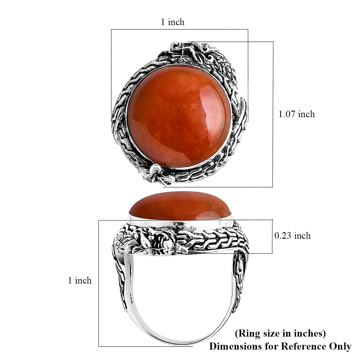 D'Joy Bali Legacy Red Jade (D) 18.35 ctw Dragon Ring in Sterling Silver (Size 6.0)
