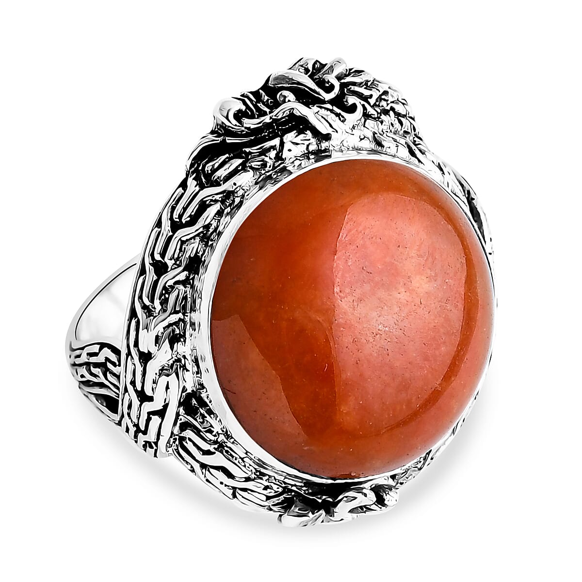 Bali Legacy Red Jade (D) 18.35 ctw Dragon Ring in Sterling Silver (Size 8.0) image number 0