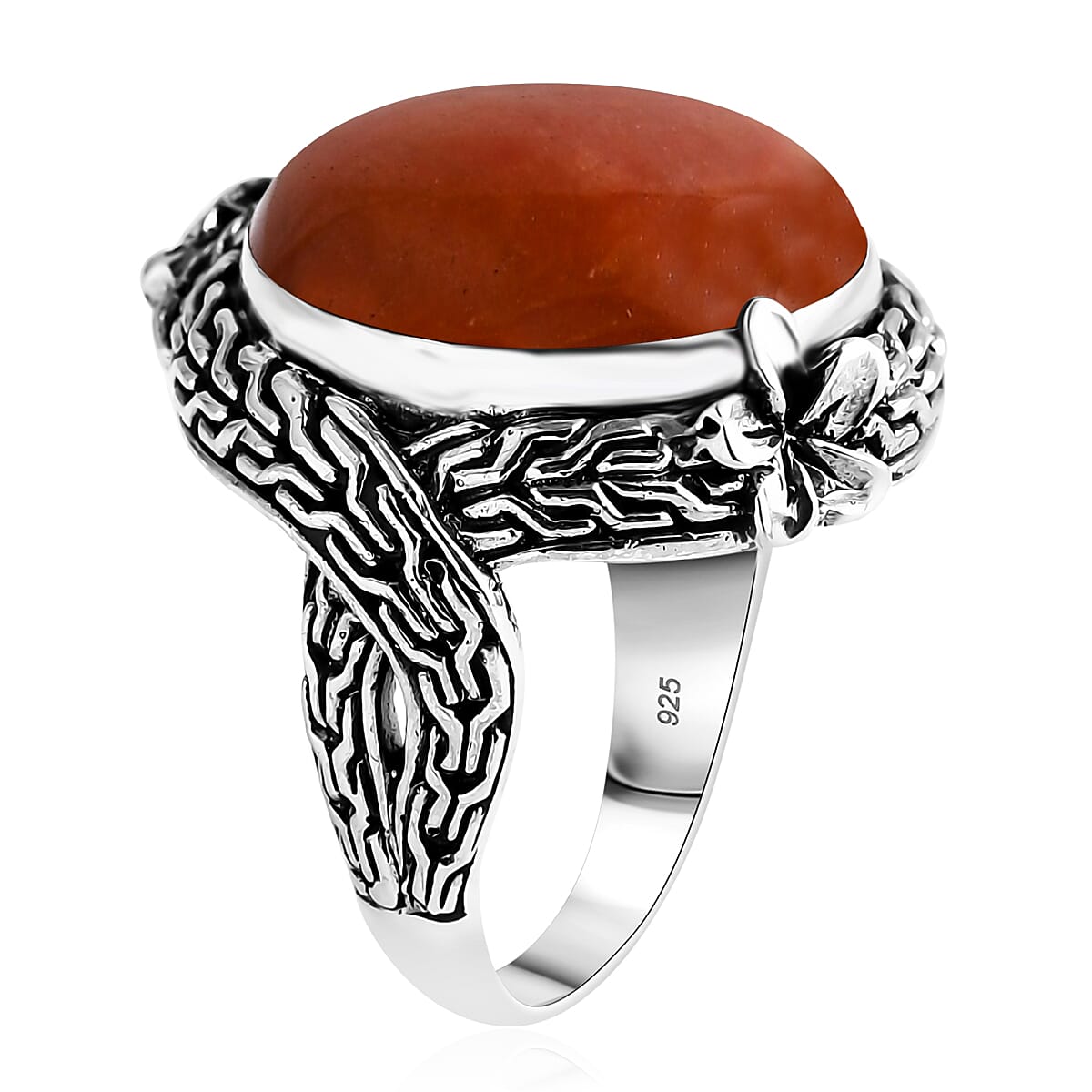 Bali Legacy Red Jade (D) 18.35 ctw Dragon Ring in Sterling Silver (Size 8.0) image number 3