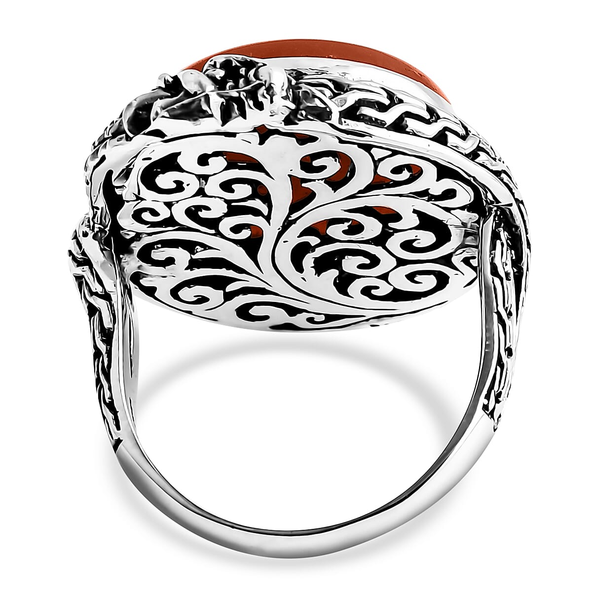 Bali Legacy Red Jade (D) 18.35 ctw Dragon Ring in Sterling Silver (Size 8.0) image number 4