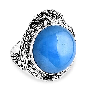 D'Joy Bali Legacy Blue Jade (D) 17.80 ctw Dragon Ring in Sterling Silver (Size 7.0)