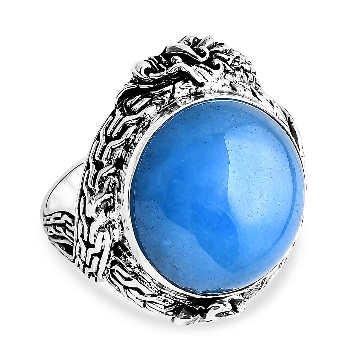 Bali Legacy Blue Jade (D) 17.80 ctw Dragon Ring in Sterling Silver (Size 8.0) image number 0