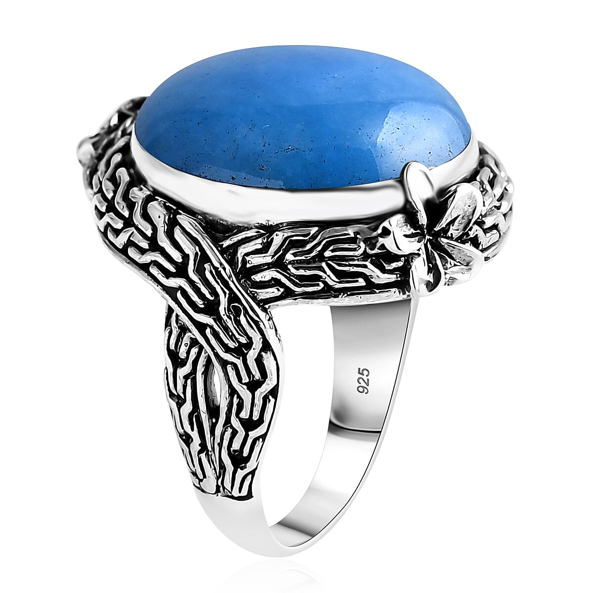 Bali Legacy Blue Jade (D) 17.80 ctw Dragon Ring in Sterling Silver (Size 8.0) image number 3