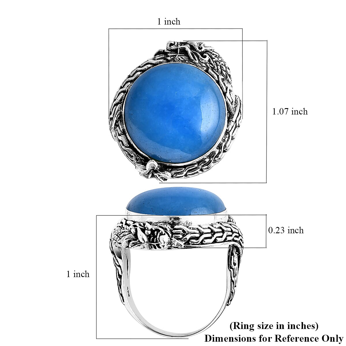 Bali Legacy Blue Jade (D) 17.80 ctw Dragon Ring in Sterling Silver (Size 8.0) image number 5