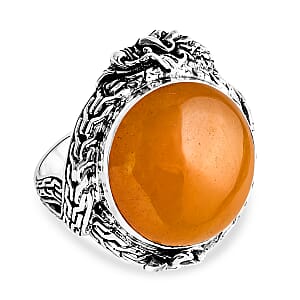 D'Joy Bali Legacy Yellow Jade (D) 17.60 ctw Dragon Ring in Sterling Silver (Size 6.0)