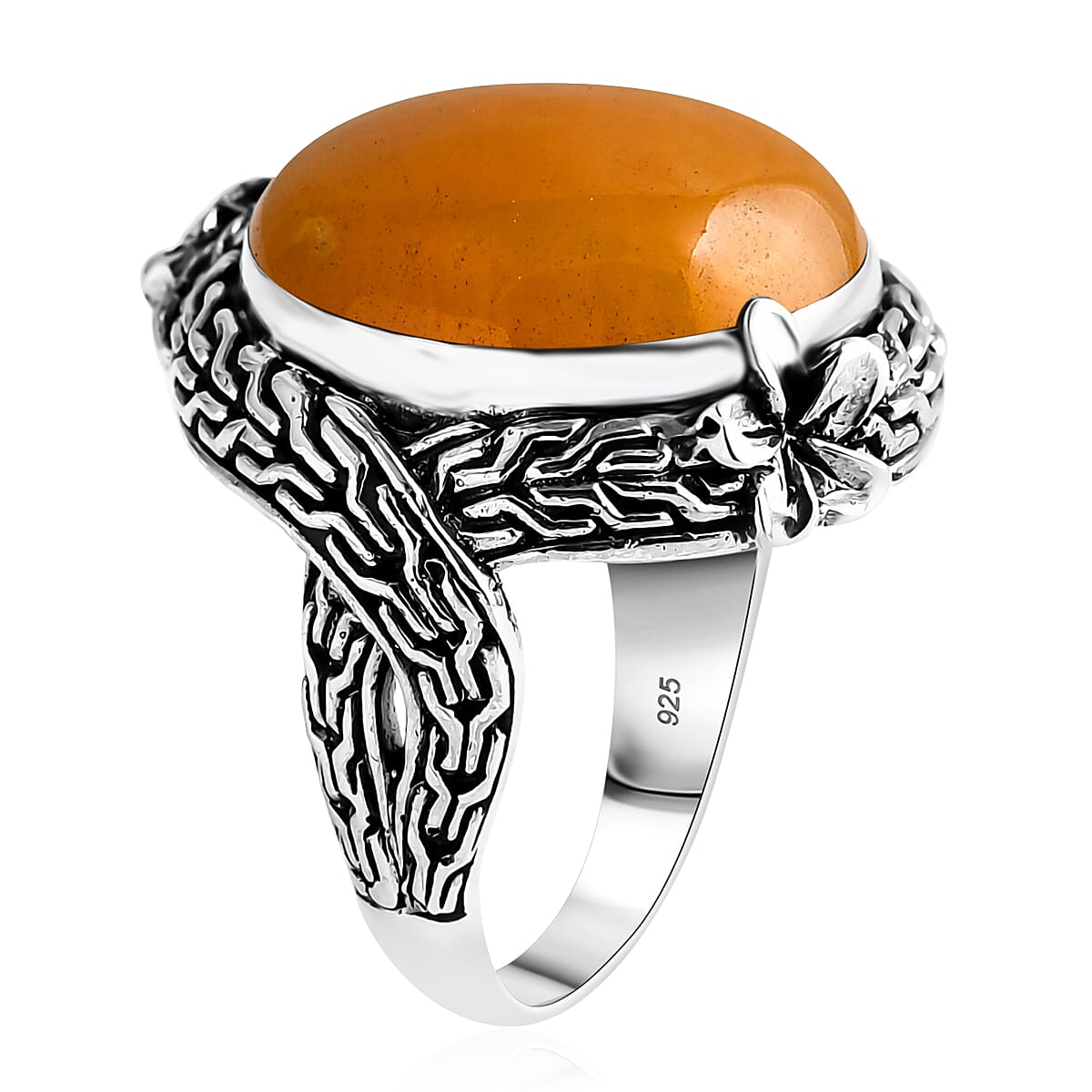 D'Joy Bali Legacy Yellow Jade (D) 17.60 ctw Dragon Ring in Sterling Silver (Size 6.0) image number 3
