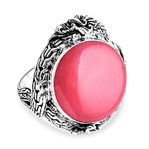 D'Joy Bali Legacy Pink Jade (D) 17.80 ctw Dragon Ring in Sterling Silver (Size 7.0)