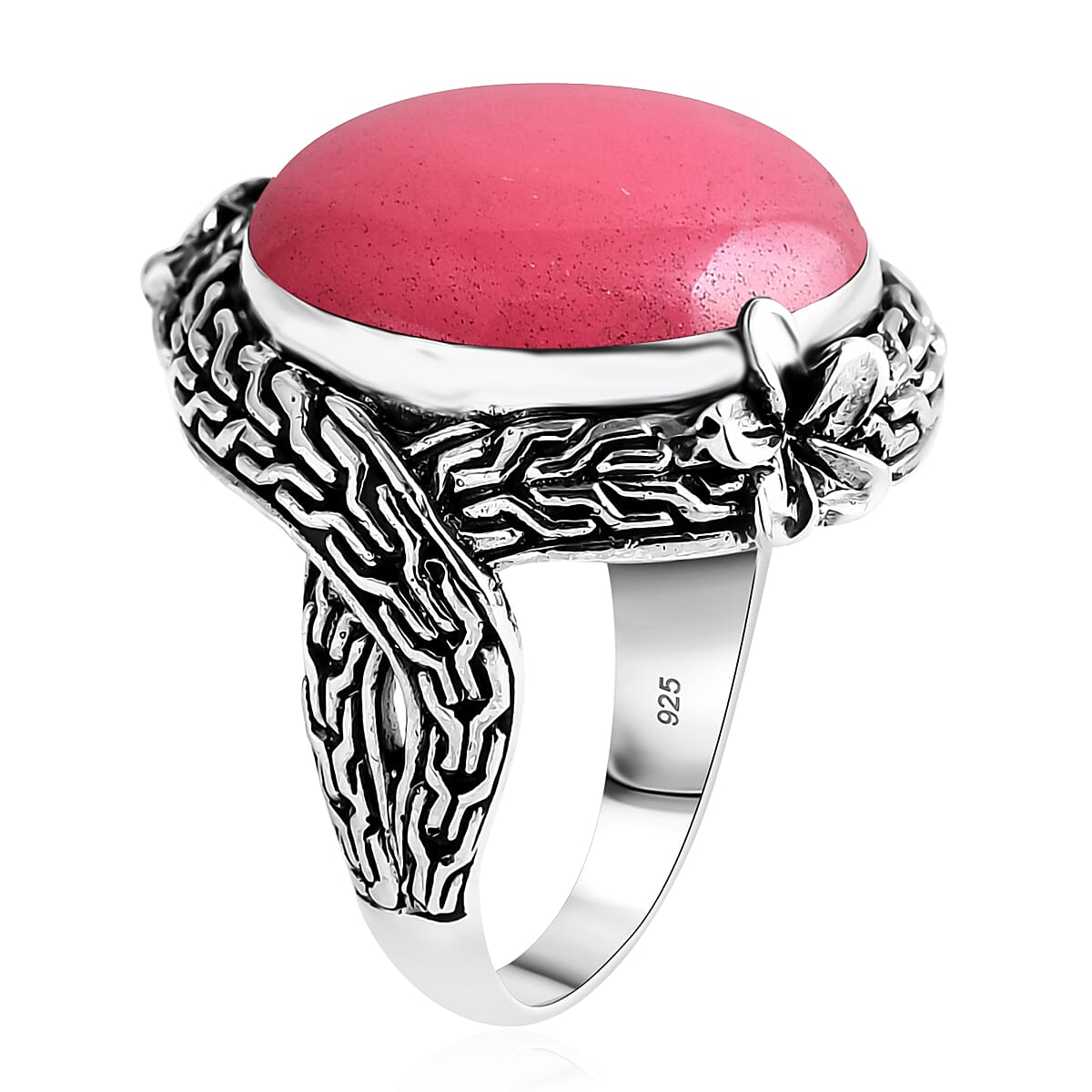 Bali Legacy Pink Jade (D) 17.80 ctw Dragon Ring in Sterling Silver (Size 8.0) image number 3