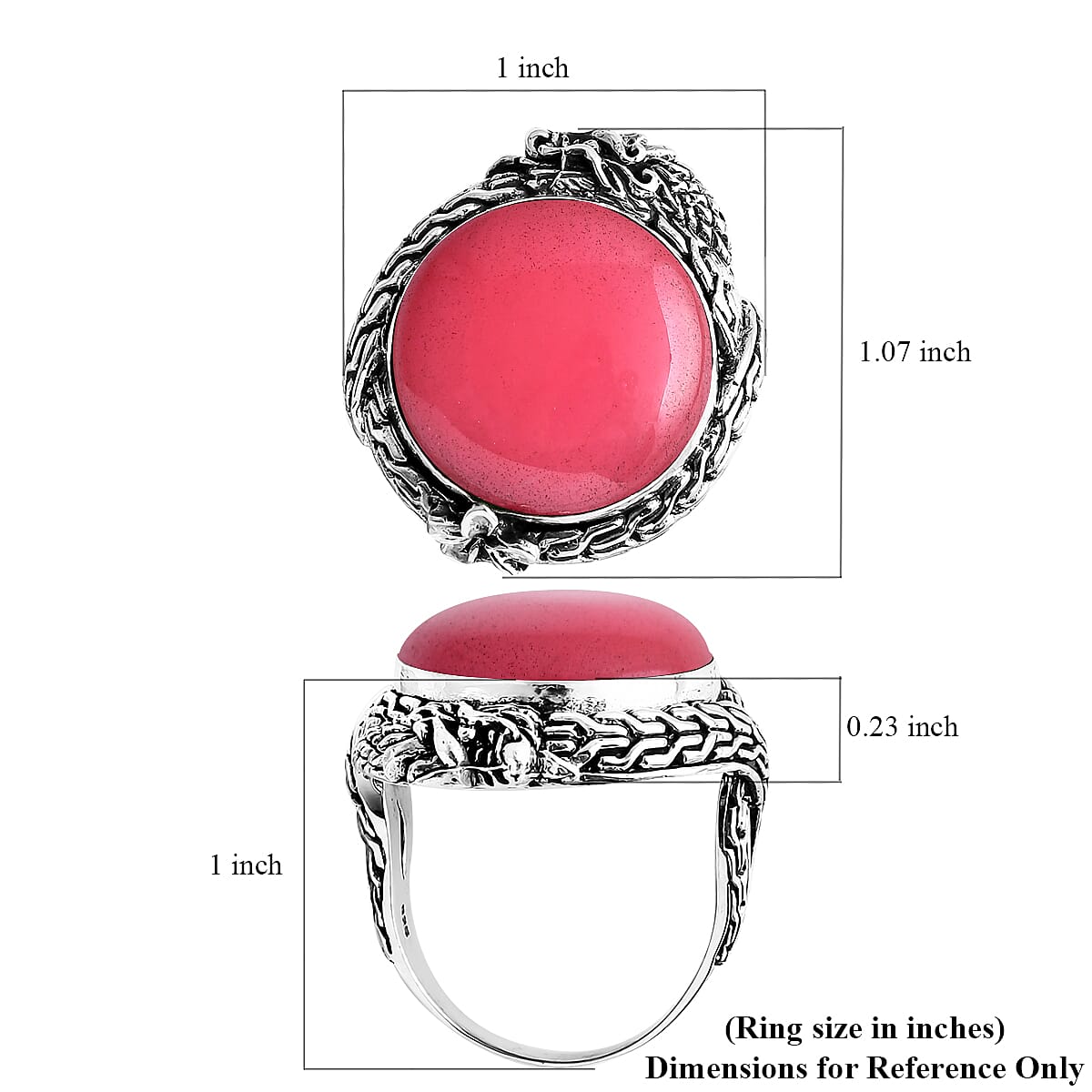 Bali Legacy Pink Jade (D) 17.80 ctw Dragon Ring in Sterling Silver (Size 8.0) image number 5