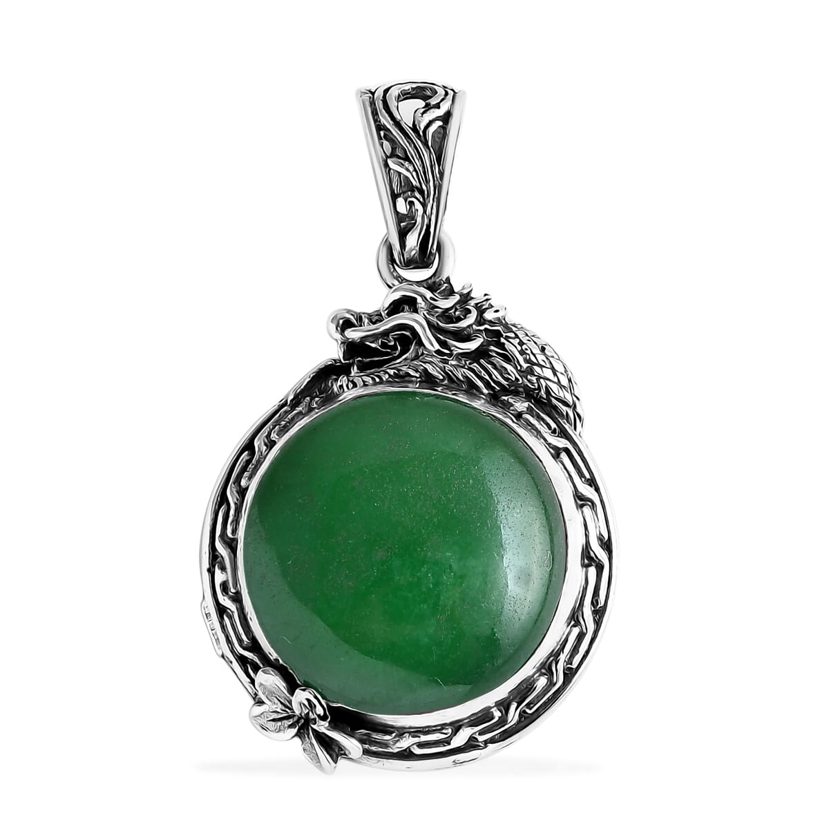Bali Legacy Green Jade (D) 17.60 ctw Dragon Pendant in Sterling Silver image number 0