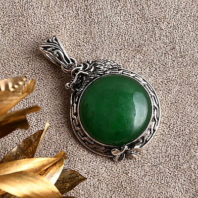 D'Joy Bali Legacy Green Jade (D) 17.60 ctw Dragon Pendant without Chain in Sterling Silver