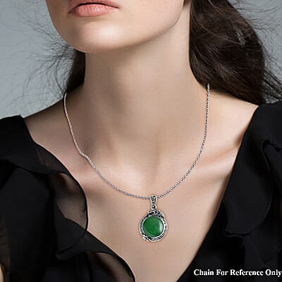 D'Joy Bali Legacy Green Jade (D) 17.60 ctw Dragon Pendant without Chain in Sterling Silver