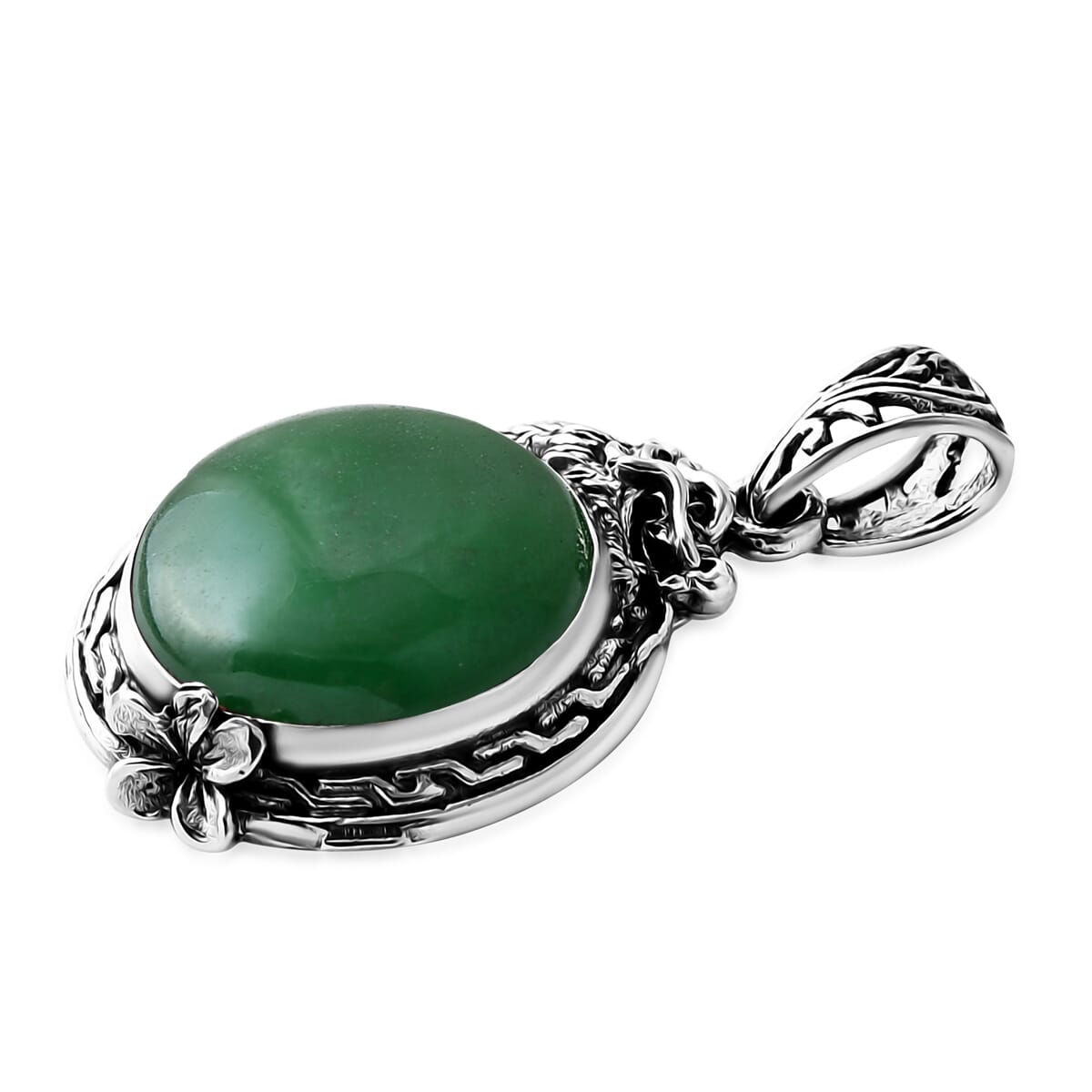Bali Legacy Green Jade (D) 17.60 ctw Dragon Pendant in Sterling Silver image number 3