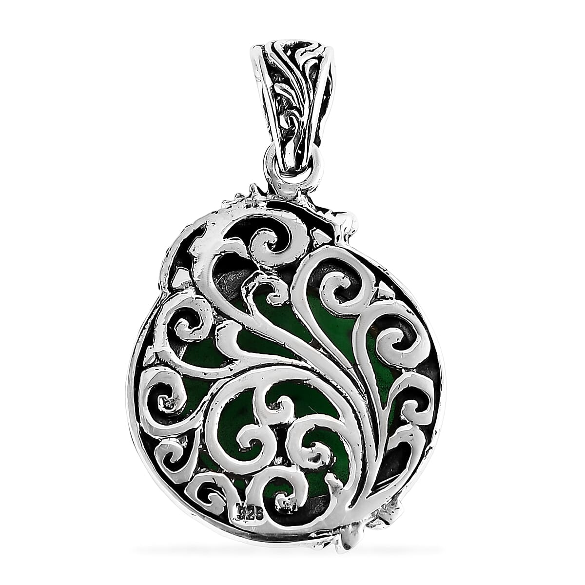 D'Joy Bali Legacy Green Jade (D) 17.60 ctw Dragon Pendant without Chain in Sterling Silver