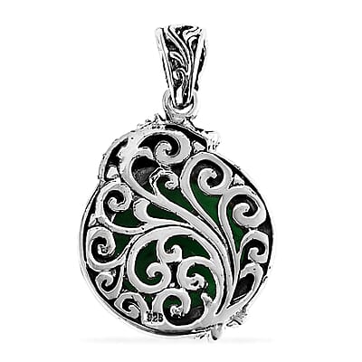 D'Joy Bali Legacy Green Jade (D) 17.60 ctw Dragon Pendant without Chain in Sterling Silver