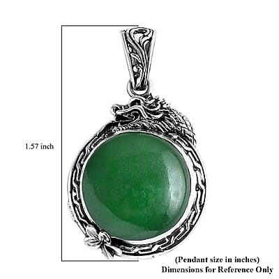 D'Joy Bali Legacy Green Jade (D) 17.60 ctw Dragon Pendant without Chain in Sterling Silver