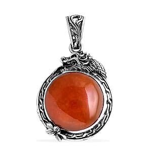 D'Joy Bali Legacy Red Jade (D) 18.50 ctw Dragon Pendant without Chain in Sterling Silver