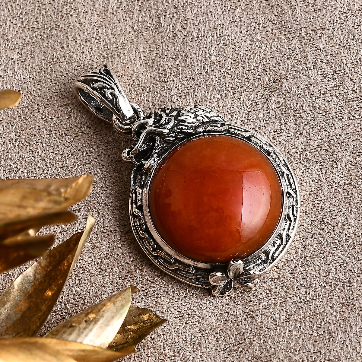 D'Joy Bali Legacy Red Jade (D) 18.50 ctw Dragon Pendant without Chain in Sterling Silver image number 1