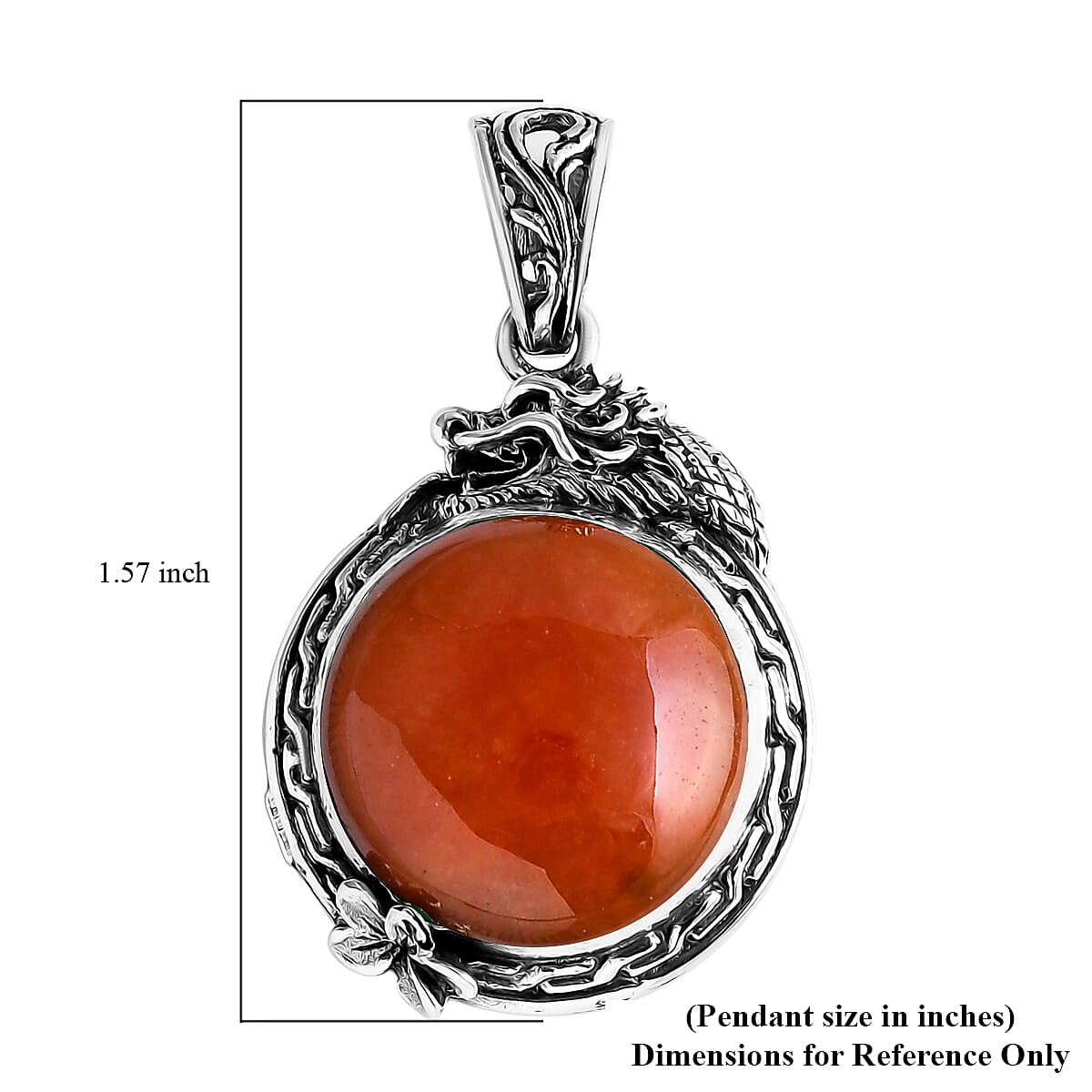 D'Joy Bali Legacy Red Jade (D) 18.50 ctw Dragon Pendant without Chain in Sterling Silver image number 5