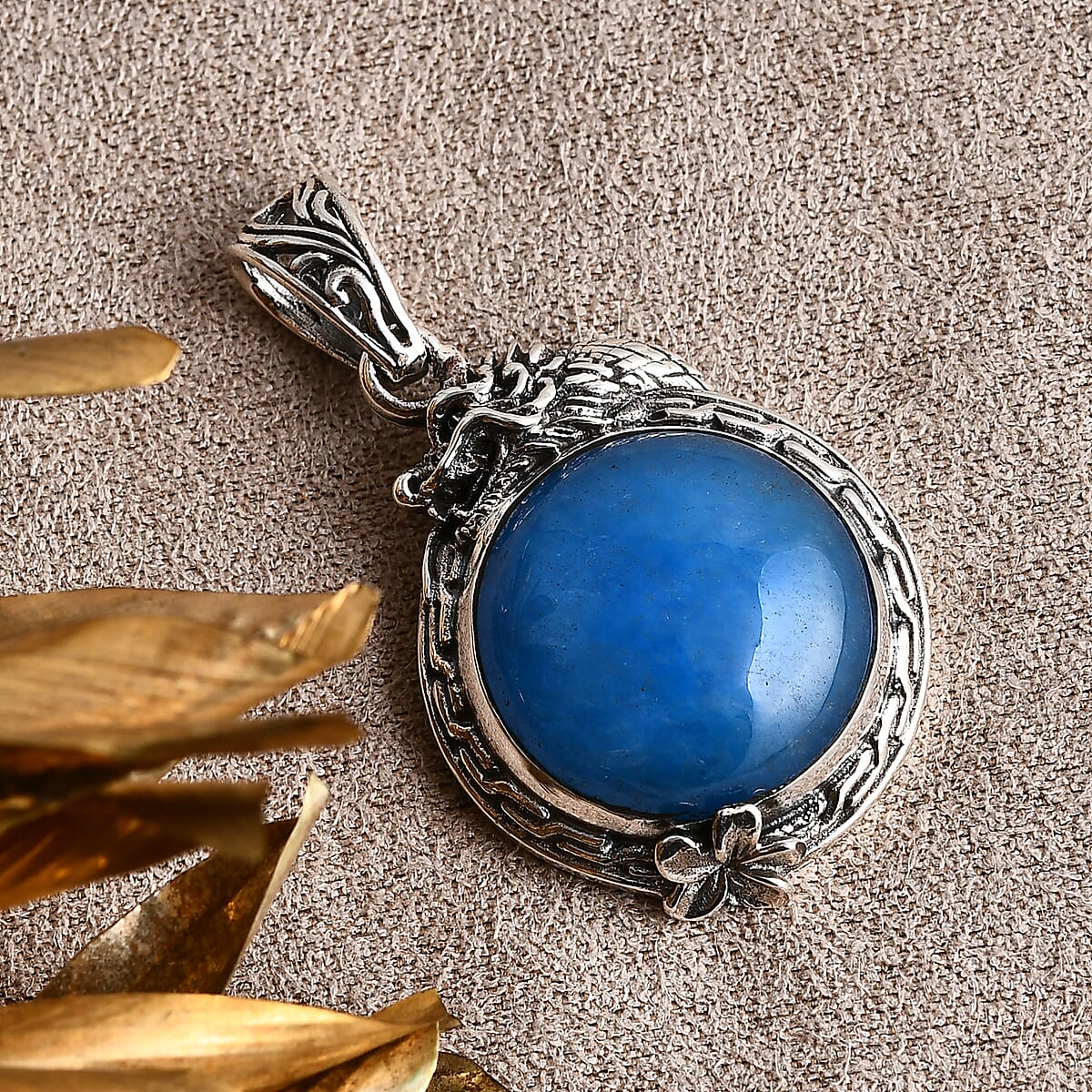 D'Joy Bali Legacy Blue Jade (D) 17.85 ctw Dragon Pendant without Chain in Sterling Silver image number 1