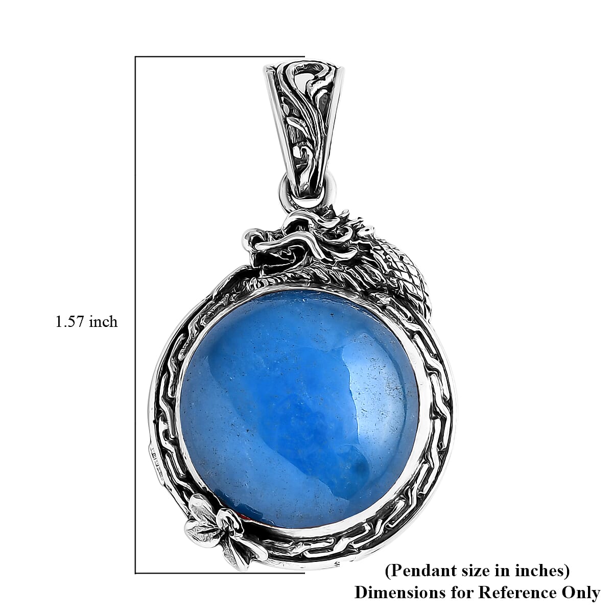 D'Joy Bali Legacy Blue Jade (D) 17.85 ctw Dragon Pendant without Chain in Sterling Silver image number 5