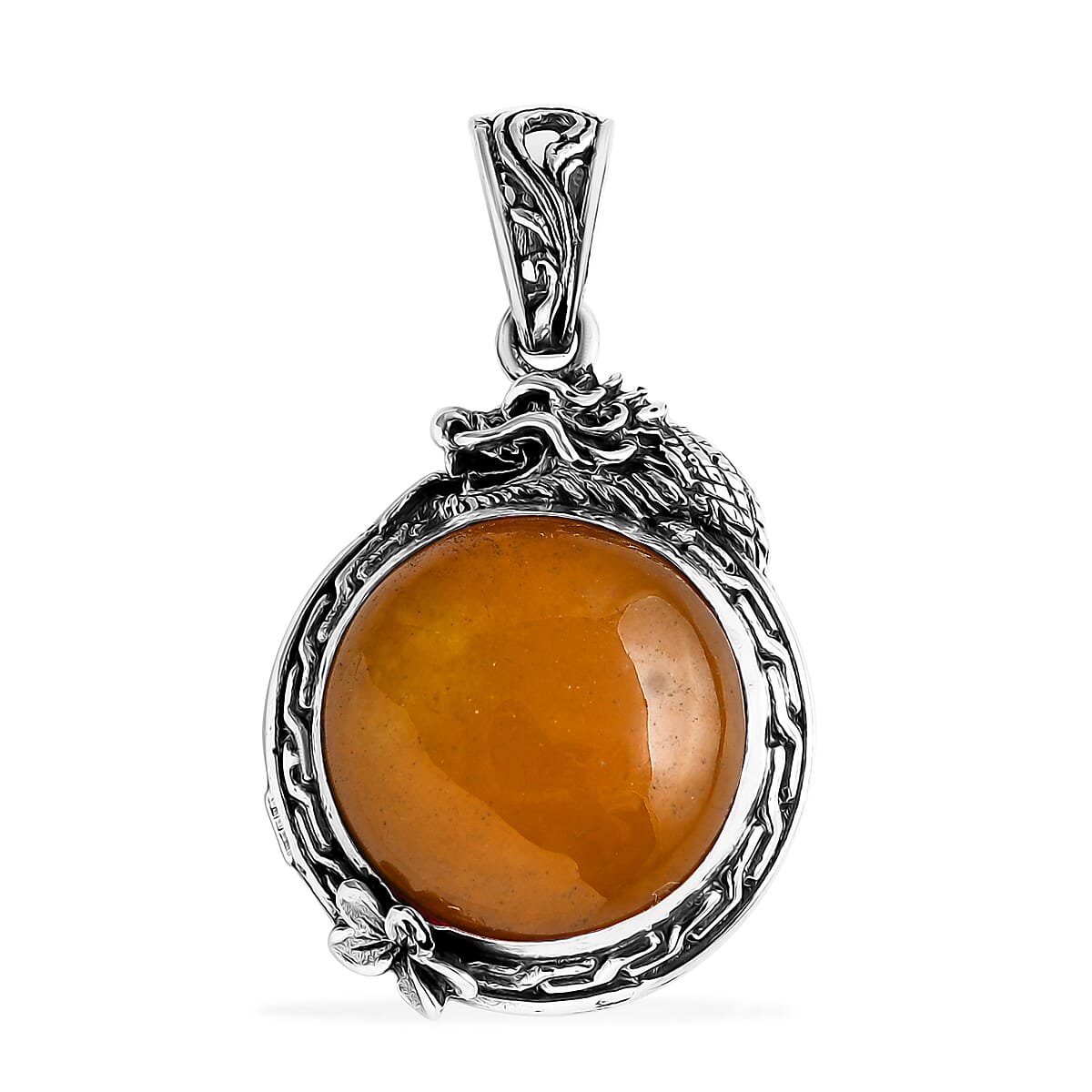 D'Joy Bali Legacy Yellow Jade (D) 17.90 ctw Dragon Pendant without Chain in Sterling Silver image number 0