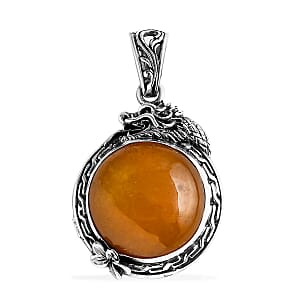D'Joy Bali Legacy Yellow Jade (D) 17.90 ctw Dragon Pendant without Chain in Sterling Silver