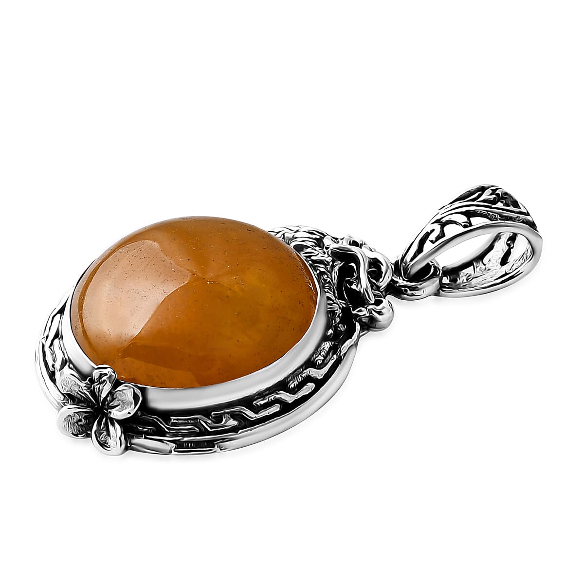 D'Joy Bali Legacy Yellow Jade (D) 17.90 ctw Dragon Pendant without Chain in Sterling Silver image number 3