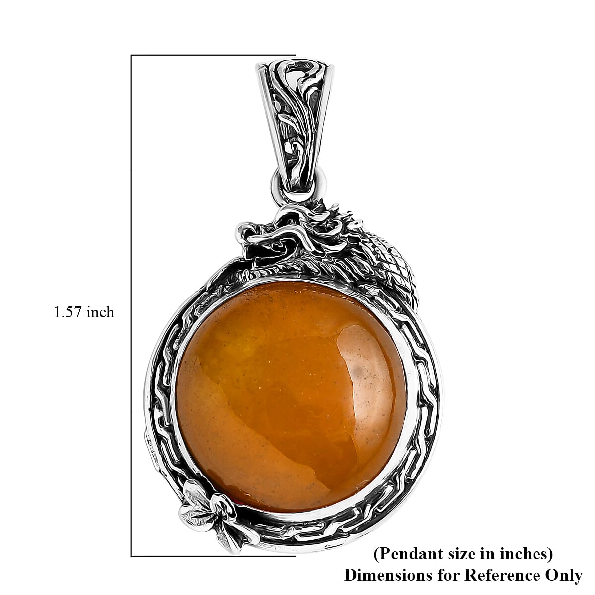 D'Joy Bali Legacy Yellow Jade (D) 17.90 ctw Dragon Pendant without Chain in Sterling Silver image number 5