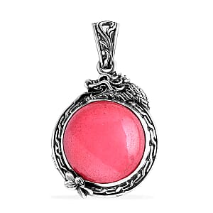 D'Joy Bali Legacy Pink Jade (D) 17.85 ctw Dragon Pendant without Chain in Sterling Silver