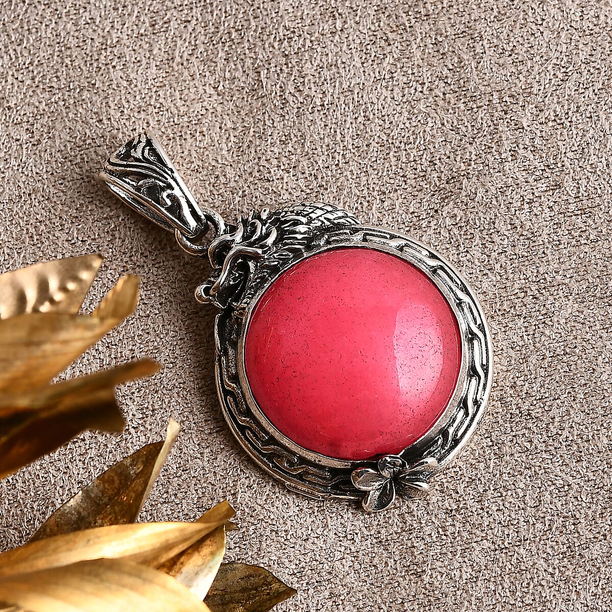 Bali Legacy Pink Jade (D) 17.50 ctw Dragon Pendant without Chain in Sterling Silver image number 1