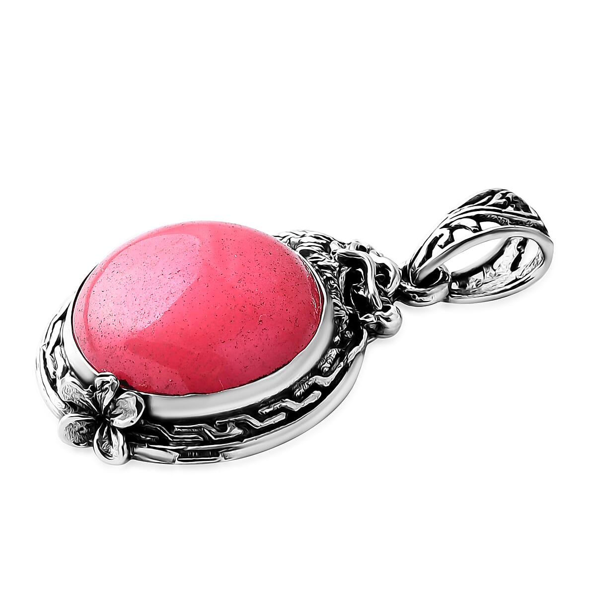 Bali Legacy Pink Jade (D) 17.50 ctw Dragon Pendant without Chain in Sterling Silver image number 3