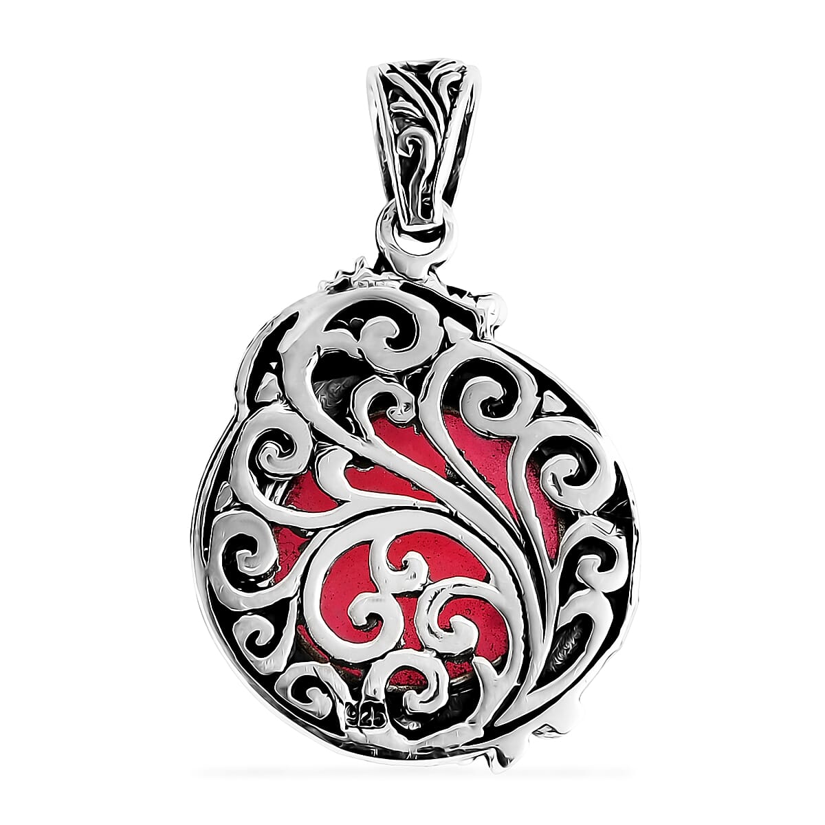 Bali Legacy Pink Jade (D) 17.50 ctw Dragon Pendant without Chain in Sterling Silver image number 4