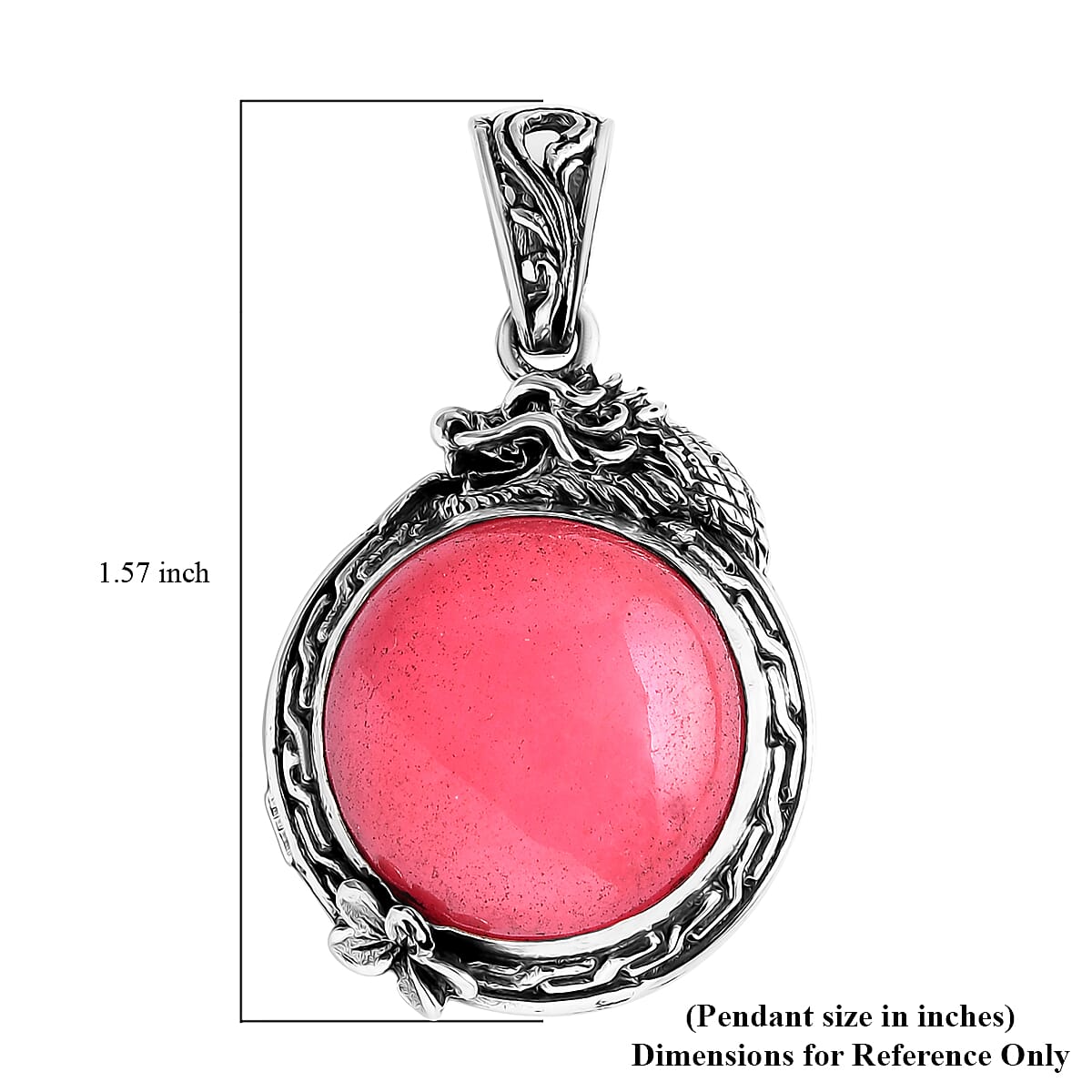 Bali Legacy Pink Jade (D) 17.50 ctw Dragon Pendant without Chain in Sterling Silver image number 5