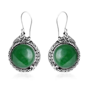 Bali Legacy Green Jade (D) 24.10 ctw Dragon Earrings in Sterling Silver