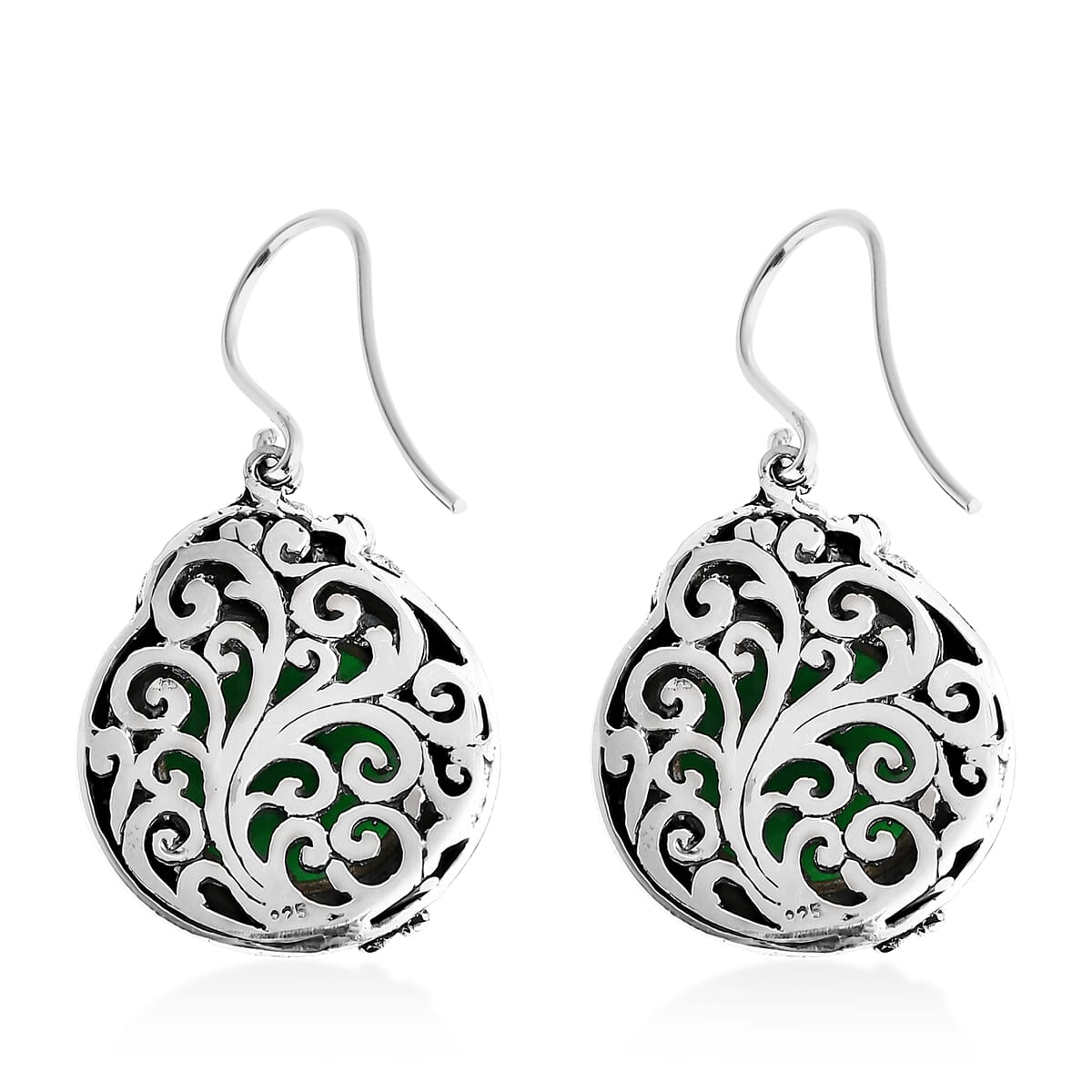 Bali Legacy Green Jade (D) 24.10 ctw Dragon Earrings in Sterling Silver image number 3