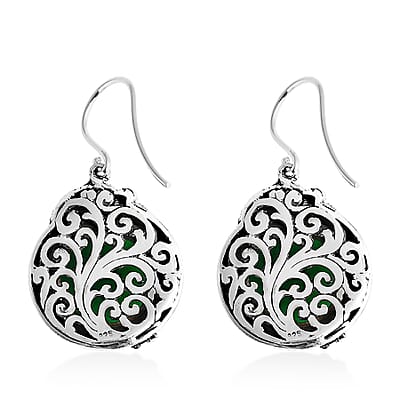 D'Joy Bali Legacy Green Jade (D) 24.10 ctw Dragon Earrings in Sterling Silver