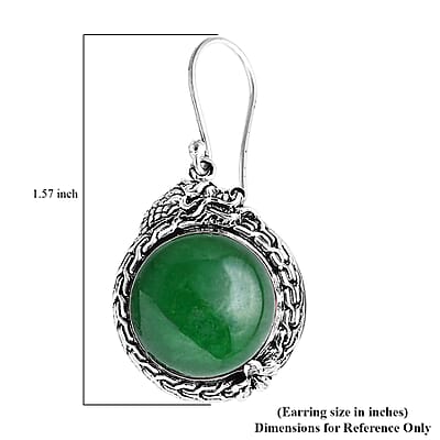 D'Joy Bali Legacy Green Jade (D) 24.10 ctw Dragon Earrings in Sterling Silver