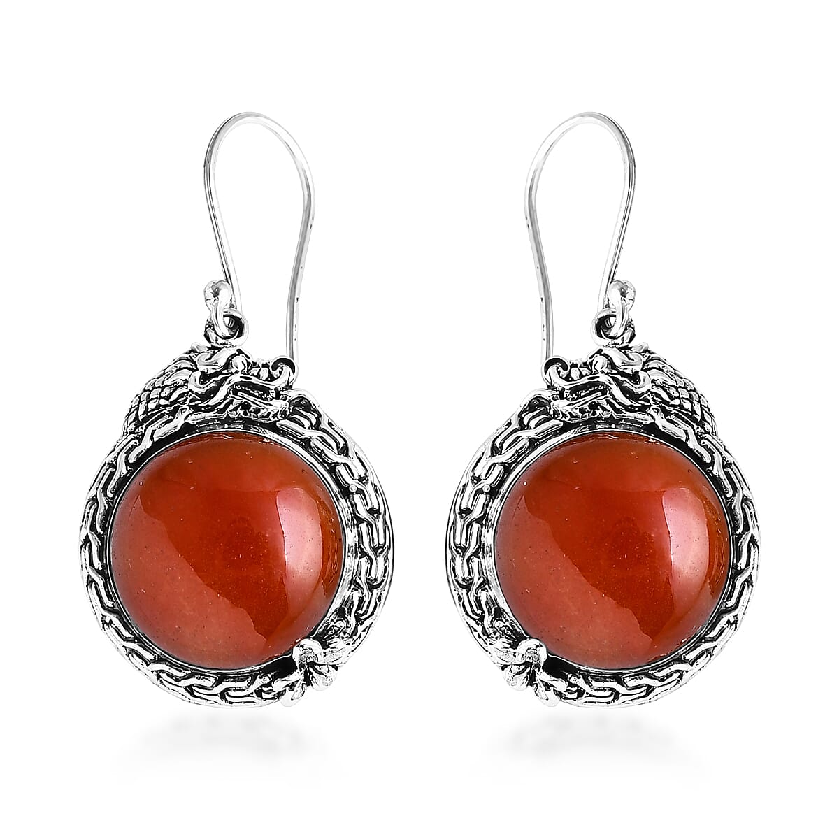 D'Joy Bali Legacy Red Jade (D) 25.00 ctw Dragon Earrings in Sterling Silver image number 0