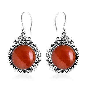 D'Joy Bali Legacy Red Jade (D) 25.00 ctw Dragon Earrings in Sterling Silver