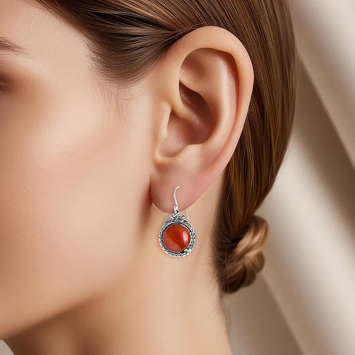 D'Joy Bali Legacy Red Jade (D) 25.00 ctw Dragon Earrings in Sterling Silver image number 2