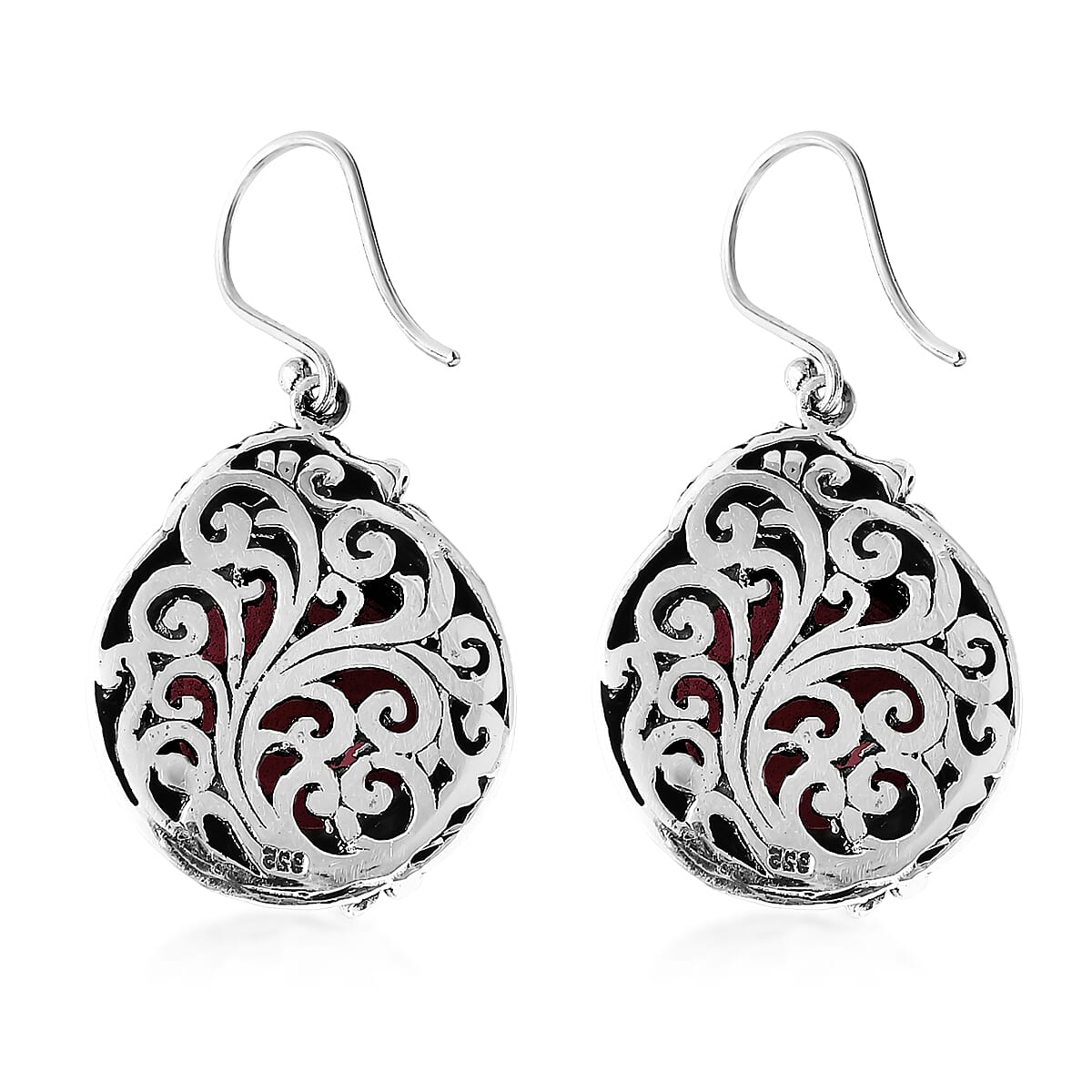 D'Joy Bali Legacy Red Jade (D) 25.00 ctw Dragon Earrings in Sterling Silver image number 3