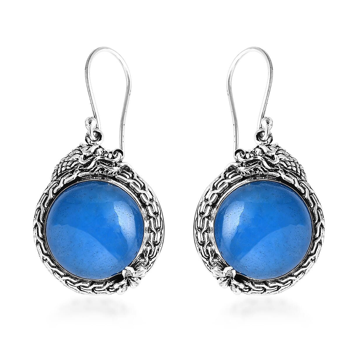 Bali Legacy Blue Jade (D) 25.00 ctw Dragon Earrings in Sterling Silver image number 0